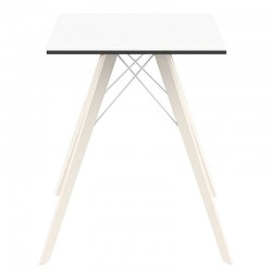 Table à manger Vondom Faz Wood plateau carré blanc et pieds chêne blanchis