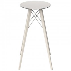 Table Haute Vondom Faz Wood Plateau Rond Hpl Blanc et Bord Noir avec Pieds Chene Blanchi Diamètre 50 x H105cm