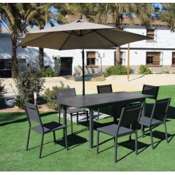 Muebles de jardín Parasol con Mesa Extensible HPL130-180 Palma Aluminio Antracita y 6 Sillas Hevea