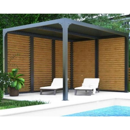 Pérgola bioclimática Habrita aluminio 2 caras ventosas imitación madera 10,80 m2