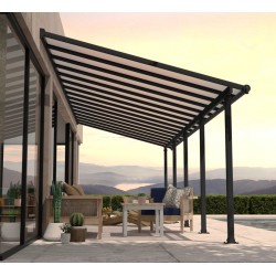 Pérgola de pared Olympia 3x7,30m de aluminio gris y policarbonato Canopia
