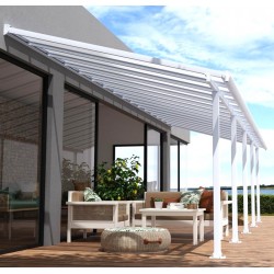Pérgola de pared Olympia 3x5,46m de aluminio blanco y policarbonato Canopia