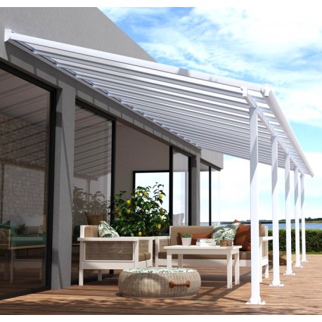 Pérgola de pared Olympia 3x5,46m de aluminio blanco y policarbonato Canopia