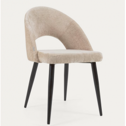 Set aus 6 beigefarbenen Samtstühlen mit ergonomischer Rückenlehne schwarze Beine VeryForma Set aus 6 beigefarbenen Samtstühlen mit ergonomischer Rückenlehne schwarze Beine VeryForma